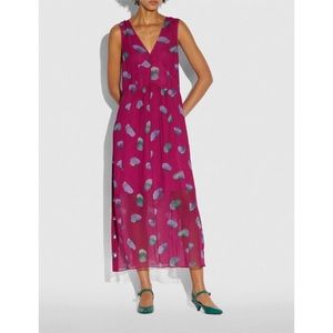 Coach Sleeveless Floral V-neck Dress Silk Maxi Magenta Side Slits Size 6 NWT